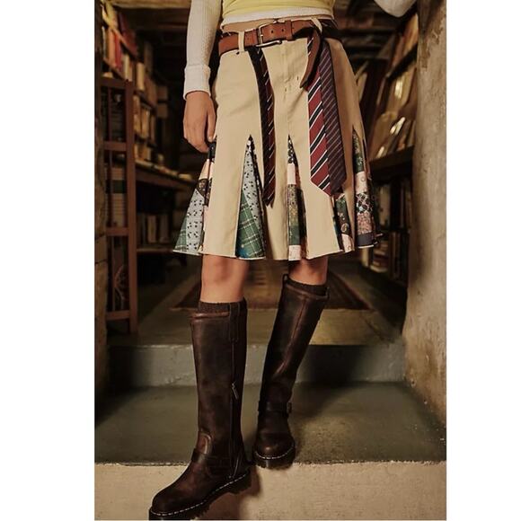 Free People Dark Academia Preppy Menswear Peirrot Scarf Midi Skirt Size 8 - Picture 7 of 16